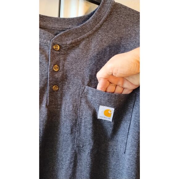 Carhartt Men's Workwear Long-Sleeve Pocket Henley Gray T-Shirt XL - Picture 2 of 11